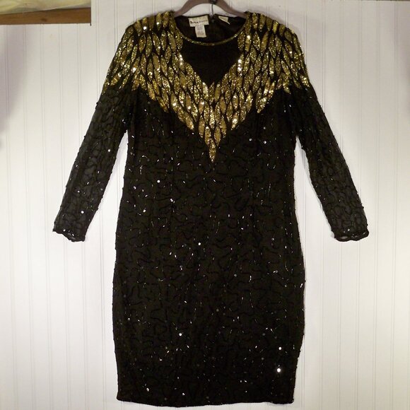 Patra Stenay, Bead, Sequin, Gold Black Dress 14 W - Picture 2 of 11